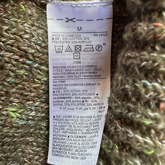 Old Navy Womens Knit V-Neck Pullover Sweater SZ M Green Gremlin Chunky Academia - Picture 7 of 7